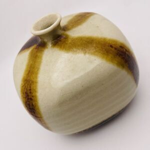 Takahashi San Francisco Glazed Pottery Flat Bottom Square Bud Vase Made in Japan